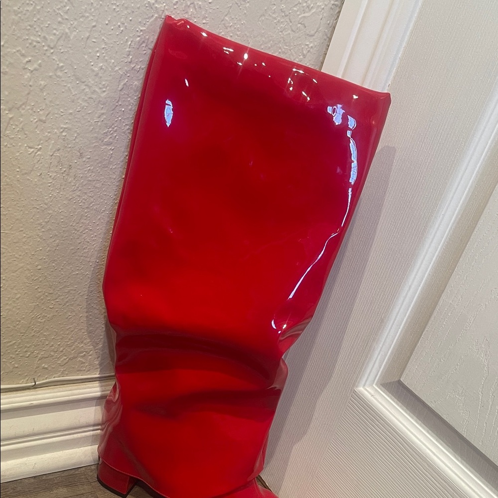 Shiny Red Knee-High Boots